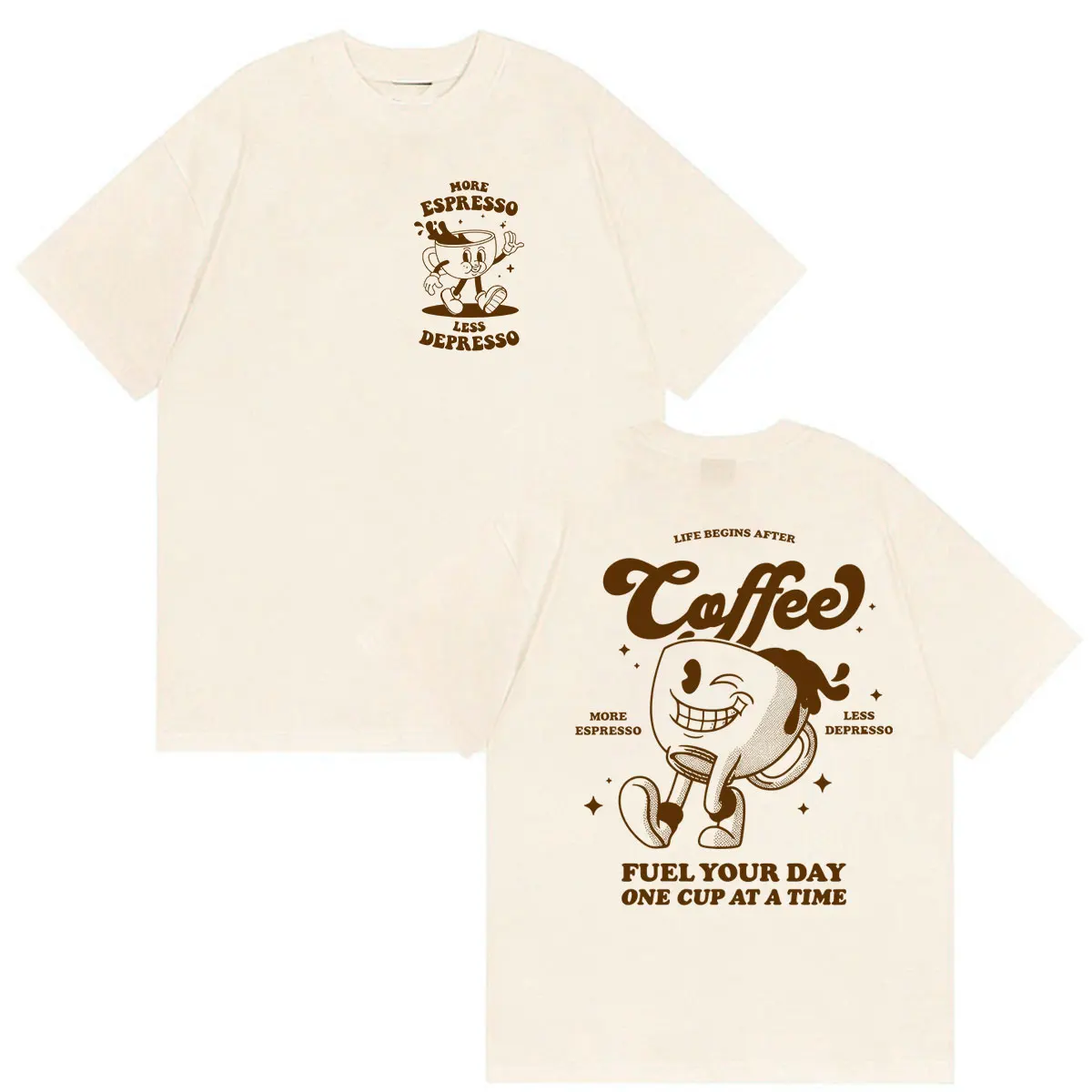 More Espresso Less Depresso Fuel Your Day Funny Coffee Fans TShirt Men Women Harajuku Vintage Fashion Oversized Cotton T-shirt
