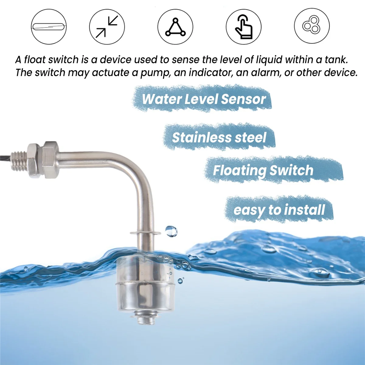 Interruptor flutuante de ângulo reto de aço inoxidável para nível de água líquida para aquário raro