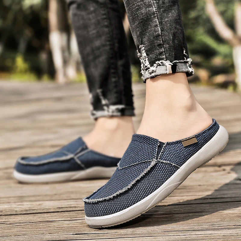 Canvas Slip On Half Shoes For Men 2022 Casual Slippers For Summer Free Shipping Breathable Lightweight Big Size 47 Zapatillas