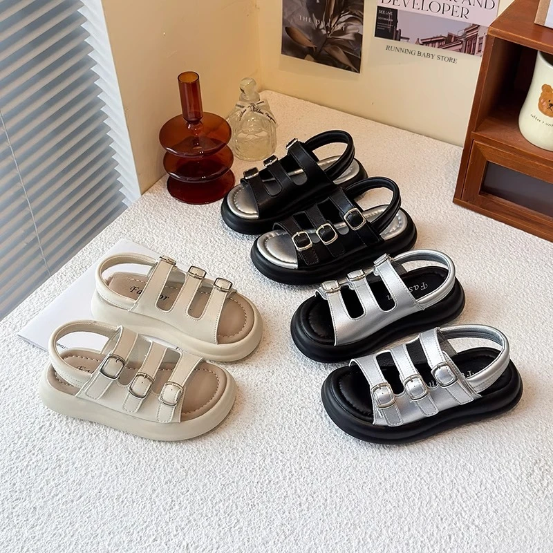 

2026 Student 3 Colors Newest Fashion Summer Baby Girl Sandals Soft Bottom Platform Shoes Casual Non-Slip Breathable Flat Shoes