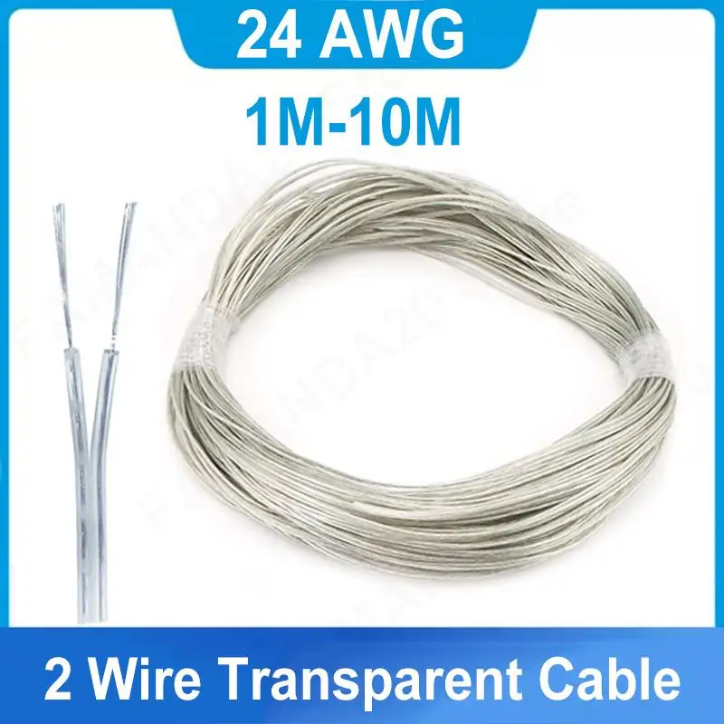 1M-10M 24AWG 2 Wire Transparent Cable 2A Copper Electrical Wire Parallel DC Power Flat Line for LED Light Strip M20