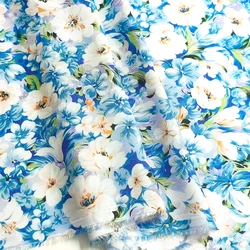 1 meter X 1.4 meter Blue County Flower Viscose Poplin Fabric For Dress Shirt