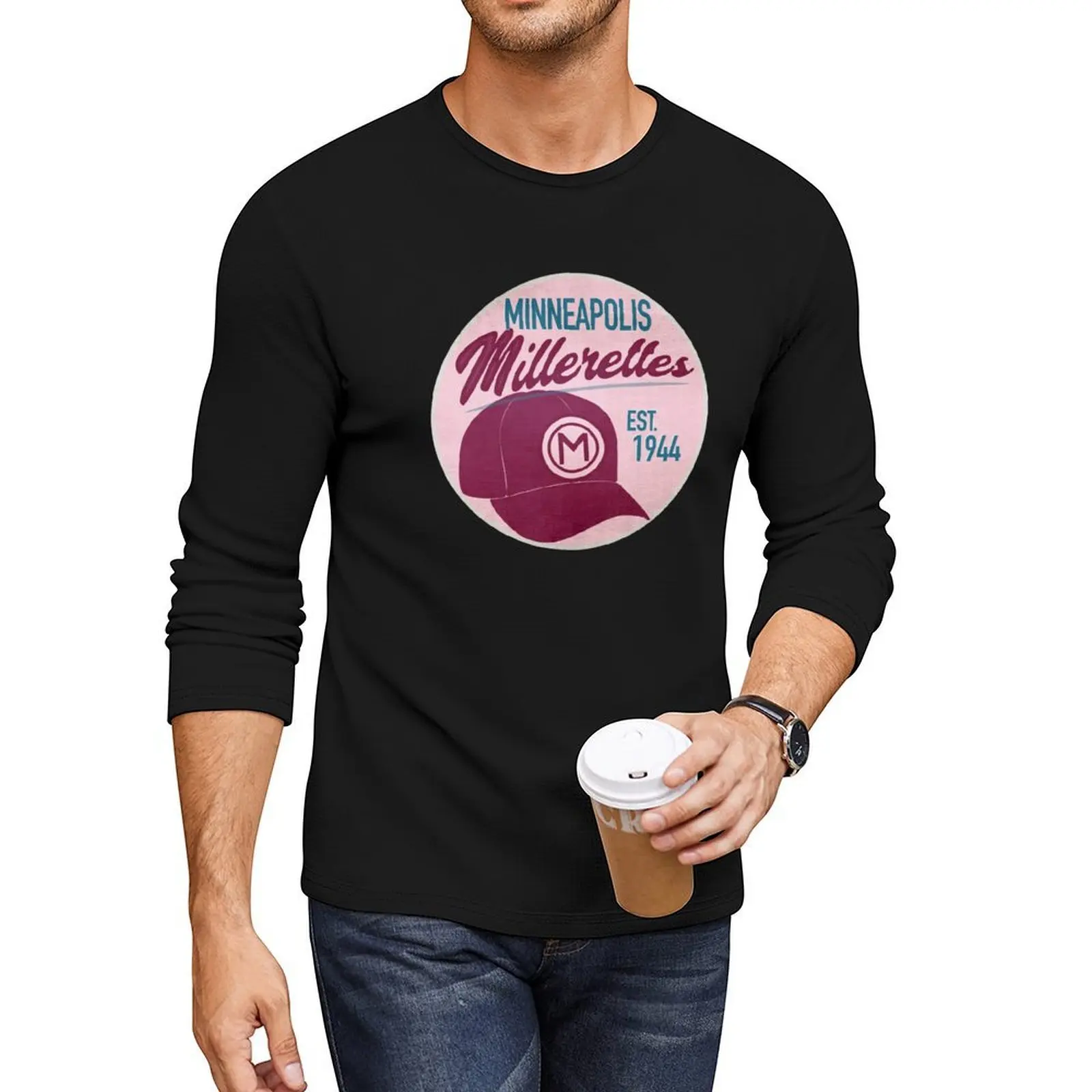 

Minneapolis Millerettes  AAGPBL Hat Long T-Shirt graphics t shirt Oversized t-shirt tops Aesthetic clothing mens white t shirts