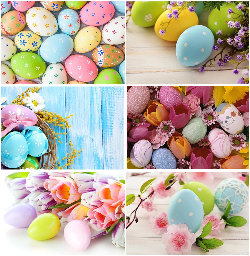 

Spring Wood Boards Colorful Eggs Flowers Pattern Backdrops Photographic Easter Bunny Baby Portrait Newborn Holiday Backgrounds