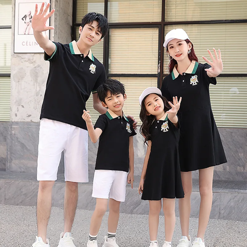 Family Matching Outfits 2024 Summer Mother Daughter laceDresses Dad Son White T-shirt Suit Family Look Couple Matching Outfit