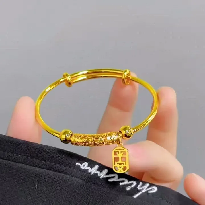 

Women's 24K Gold Safe - Blessing Bangle | Micro - carved cloud patterns, solid gold, adjustable for a perfect fit