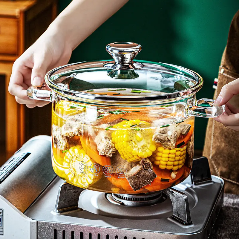 

XL high borosilicate glass pot open flame high temperature gas household transparent binaural saucepan