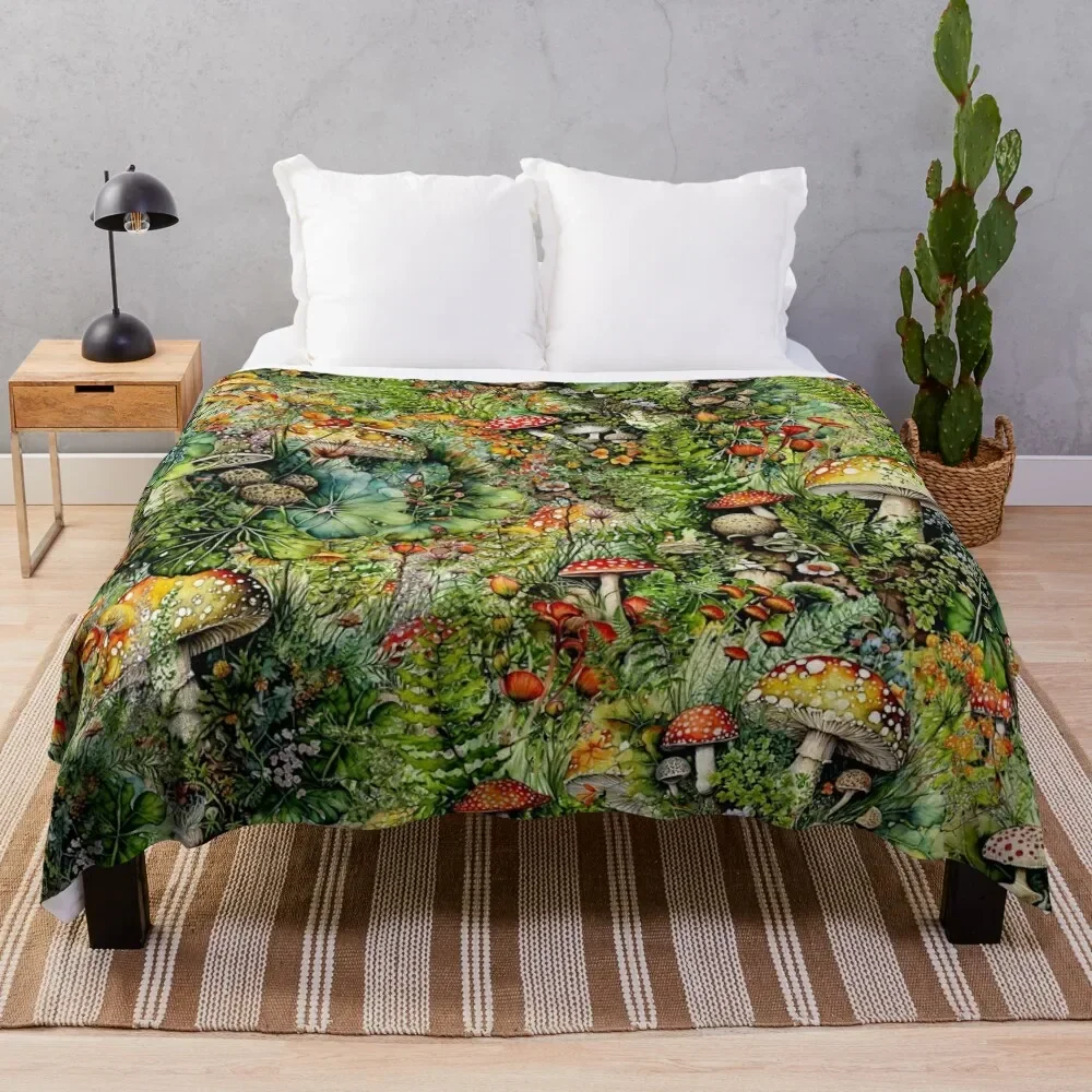 

Amanita Mushrooms and Flowers Collage Throw Blanket Thermal Large Bed Blankets