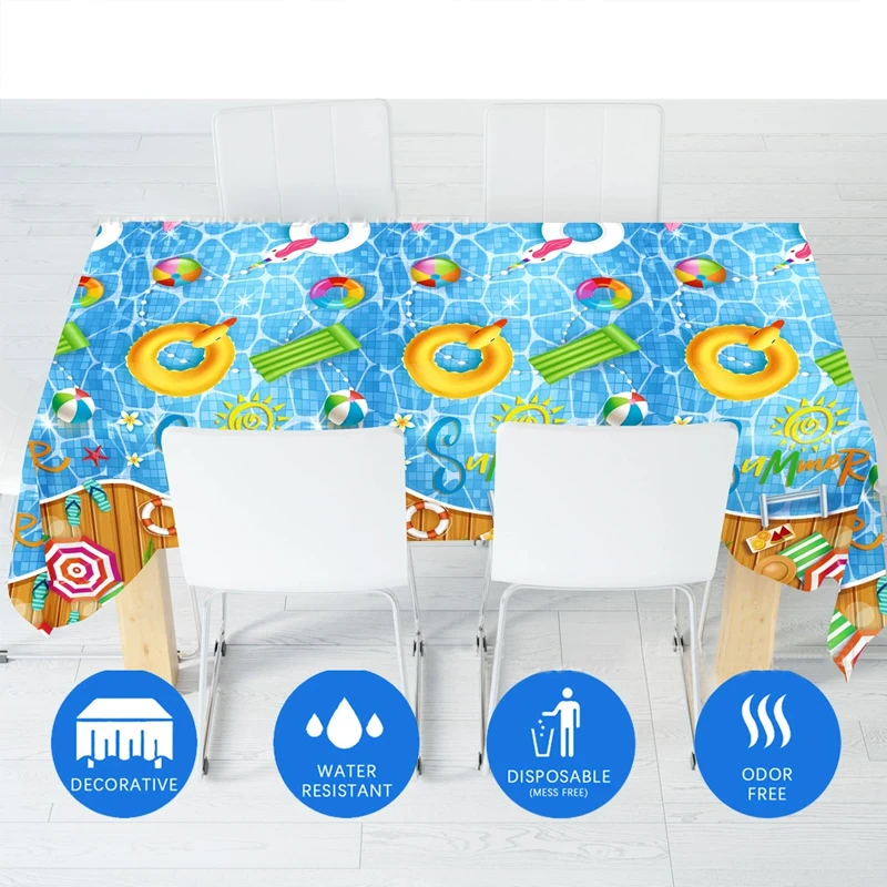 Beach Theme Party Supplies Summer Pool Disposable Tablecloth Plastic Waterproof Hawaiian Party Birthday Table Decorations