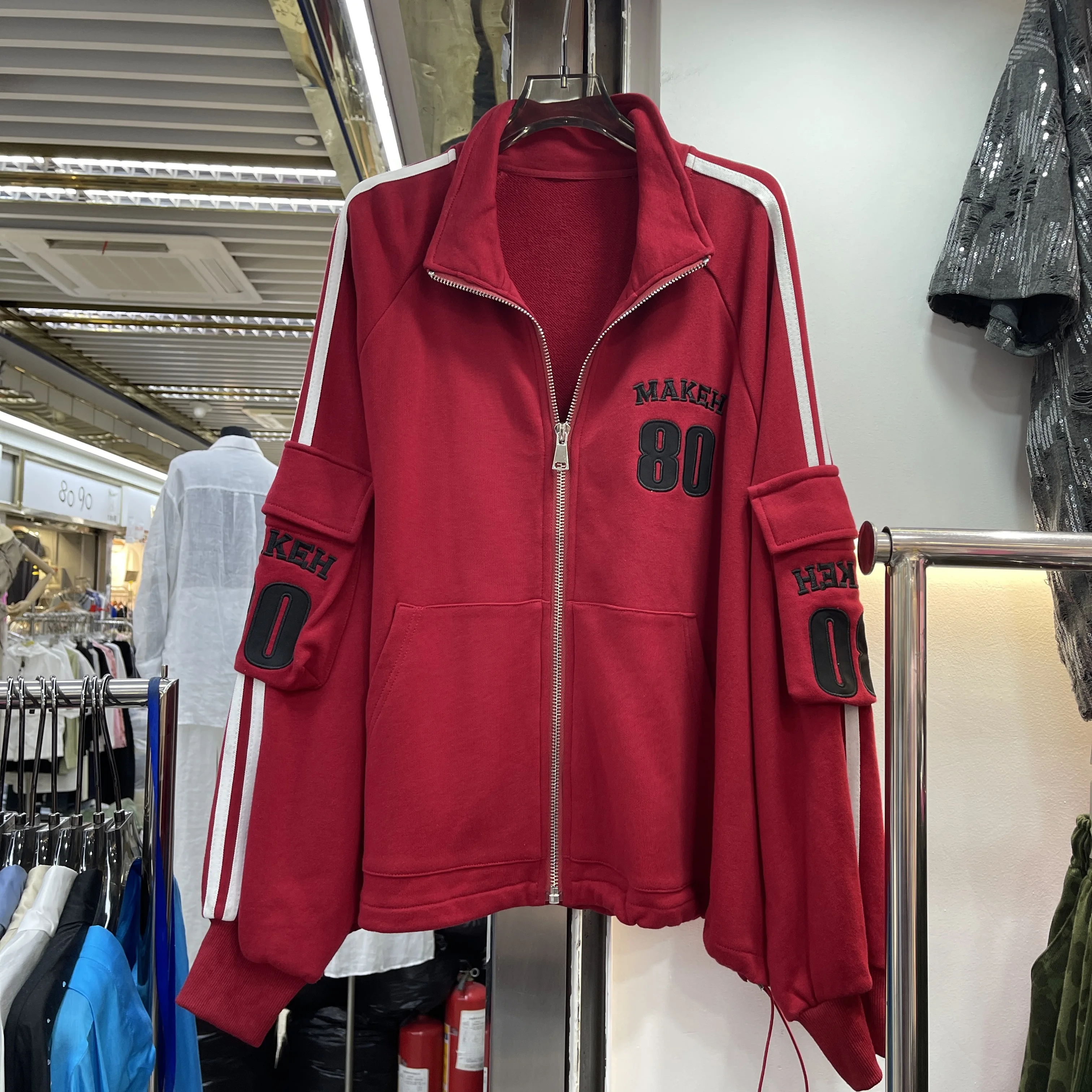 Korean Style Fashion Casual Retro Letter Embroidered Sweatshirt Long Sleeve Loose Versatile Zipper Jacket for Women Black Coat