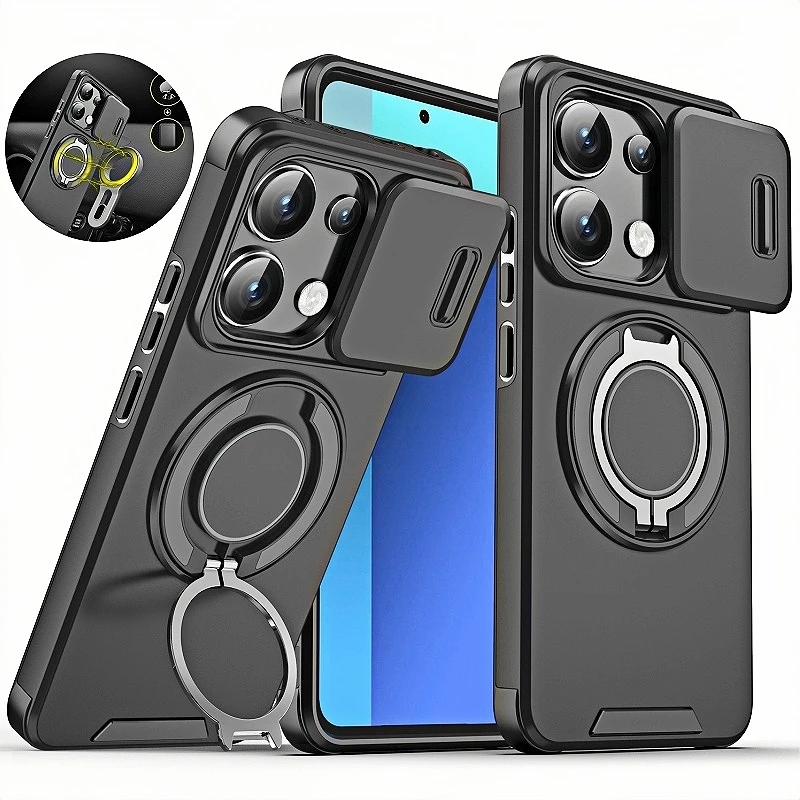 For Xiaomi Poco X6 Pro 5G Case Armor Slide Lens Protector Cover for PocoX6Pro Poko Little X 6 Pro X6Pro 5G Magnetic Holder Funda