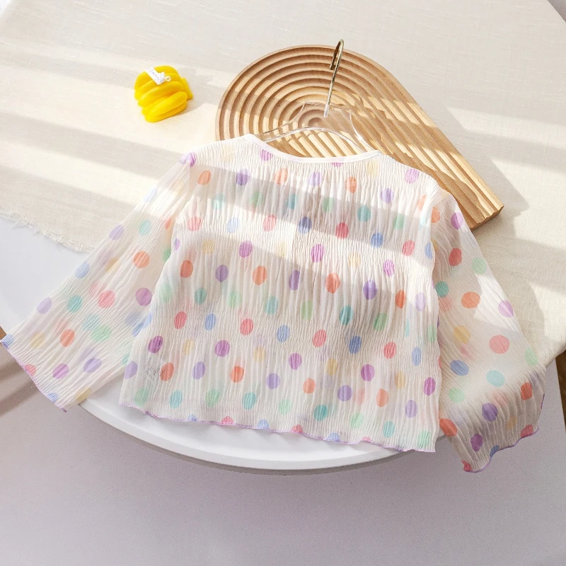 2026 Summer Clothes Children's Sun Protection Clothing Girls' Lightweight Rainbow Polka Dot Cardigan Air-conditioned Clothing