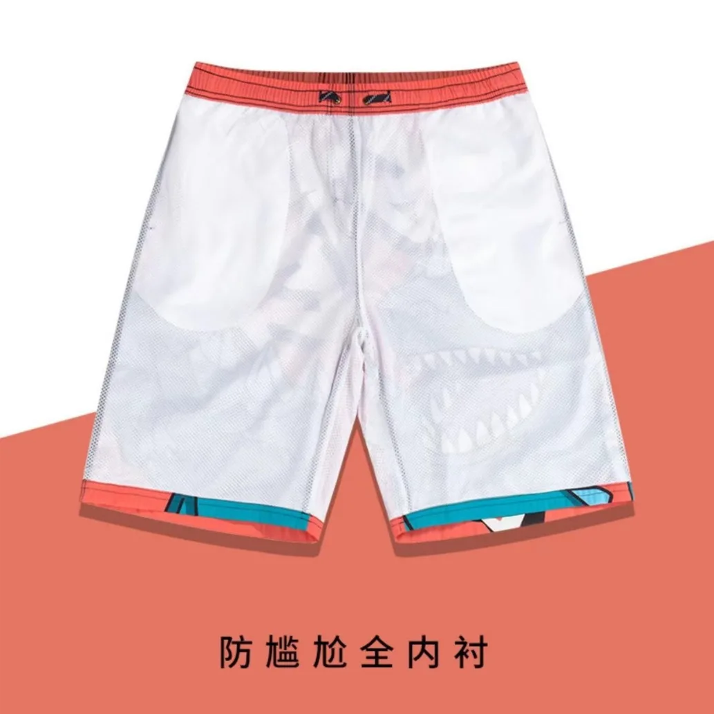 24 Summer New Men's Beach Swimming Trunks Loose Mid-Length Printed Fashion Spa Surf Swimming Trunks