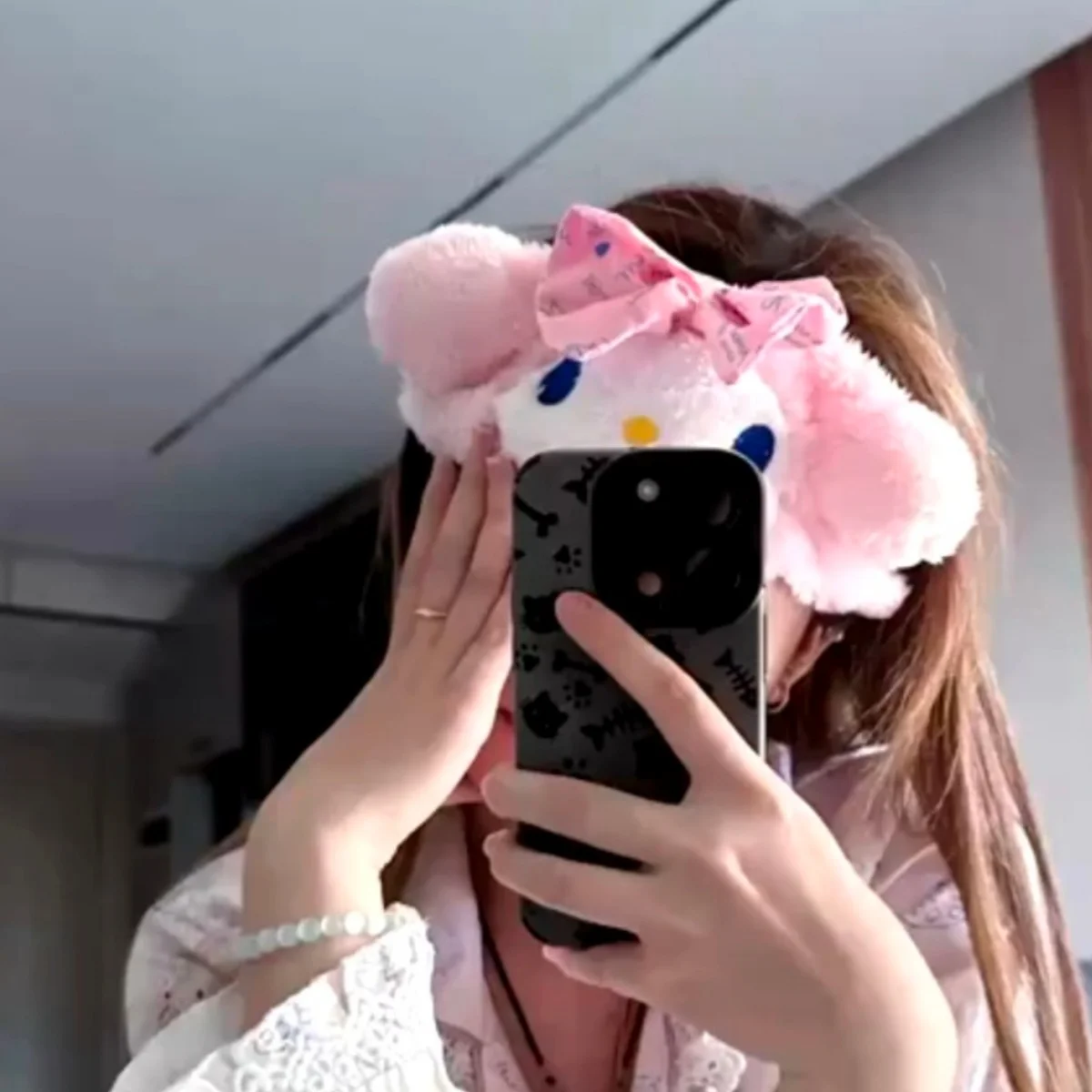 Sanrio My Melody Big Bow Drooping Rabbit Ears Elasticity Plush Hairband Wash Up Makeup Removal Skincare Hair Tie Photo Prop Gift