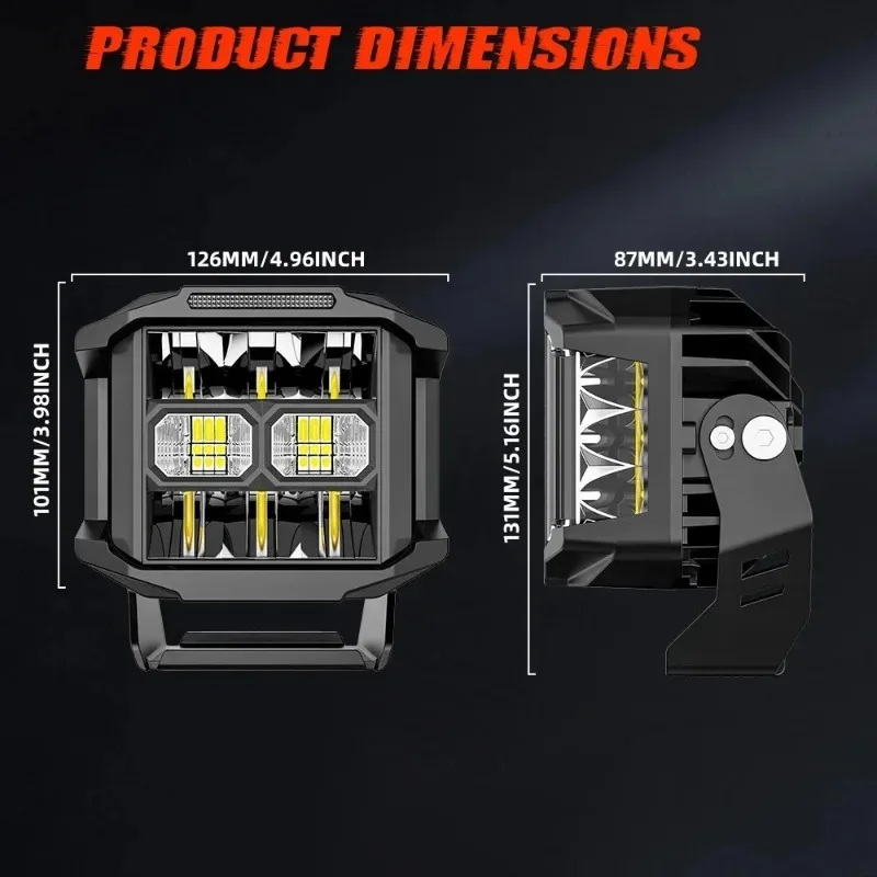 5 Inch Side Shooter LED Driving Light – 12V/24V Off-Road Lighting for Jeep UTV RZR A-Pillar, Durable Waterproof Offroad Lamp