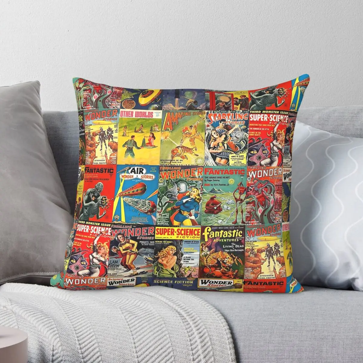 Sci Fi Pulp Fiction Collage Square Pillowcase Polyester Linen Velvet Creative Zip Decor Home Cushion Cover