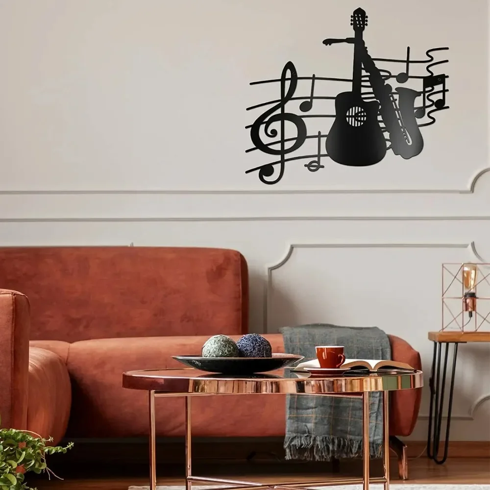 Helloyoung Music Metal Wall Art Guitar and Saxophone Metal Hanging Sculpture for Living Room/Home Decoration
