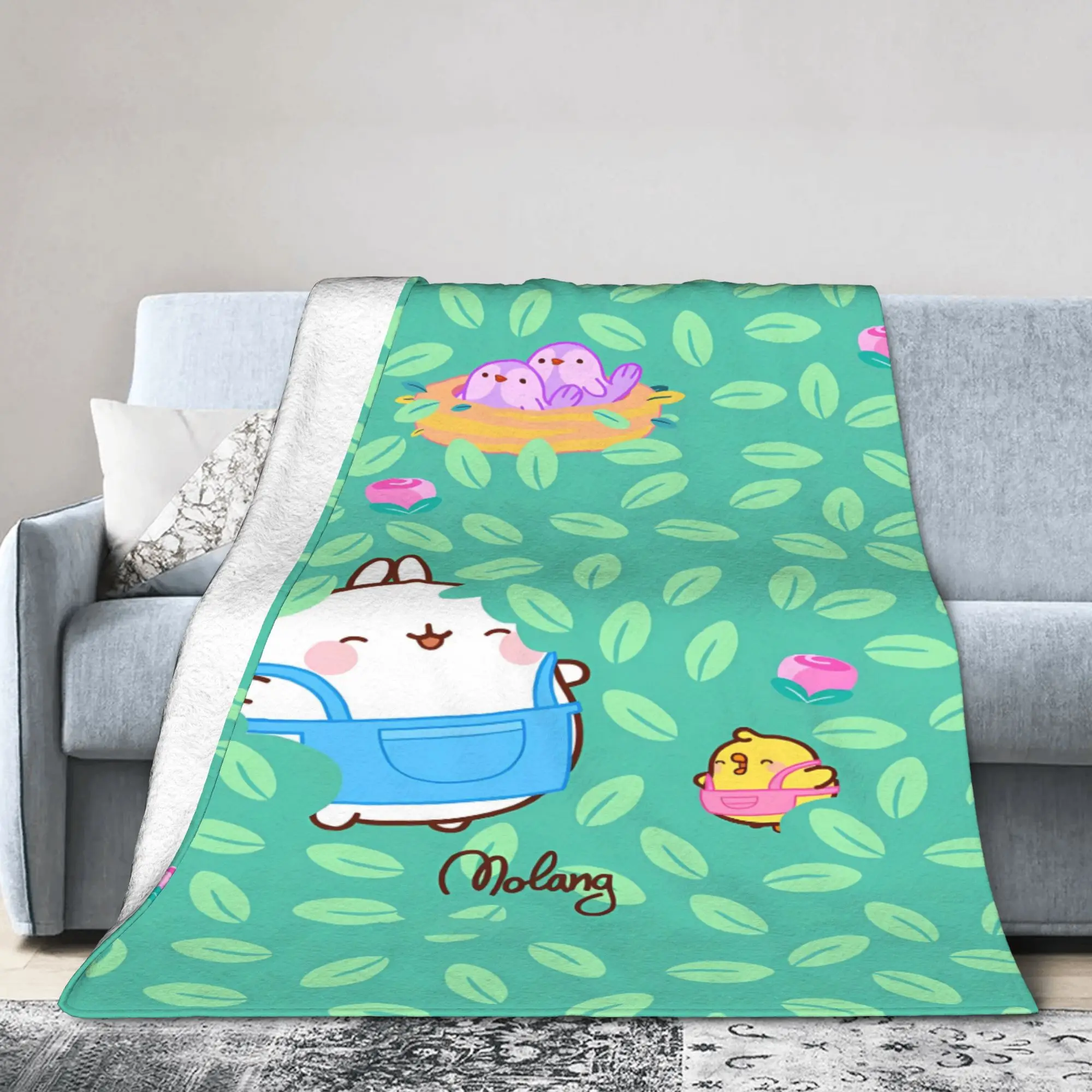 Molang Funny Cartoon Blankets Quality Warm Soft  Throw Blanket Autumn Children Couch Chair Sofa Bed Fluffy Bedspread