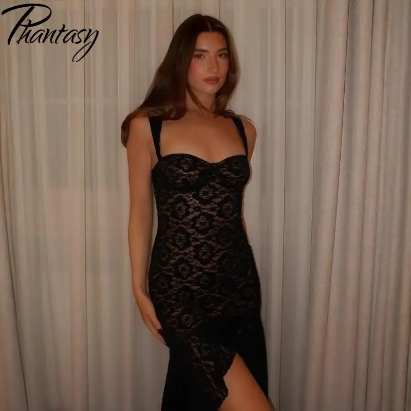 

Летнее платье Phantasy 2026 для женщин: модное черное платье без рукавов с открытой спиной, кружевное, для ночного клуба, женская одежда