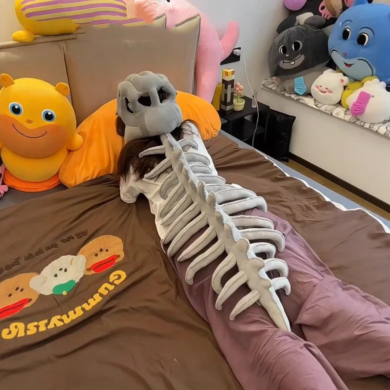 Funny Plush Dinosaur Skeleton Costume Headgear - Cosplay Party Outfit with Exoskeleton Design, Dinosaur Suit Christmas Gift