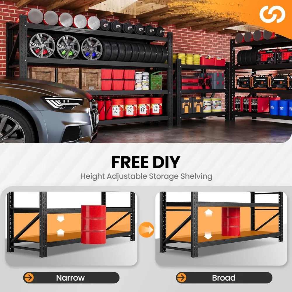 Heavy Duty 71” W Metal Storage Shelves 5000LBS Capacity 4-Tier Garage Shelving Units Steel Industrial Storage Rack Shelf