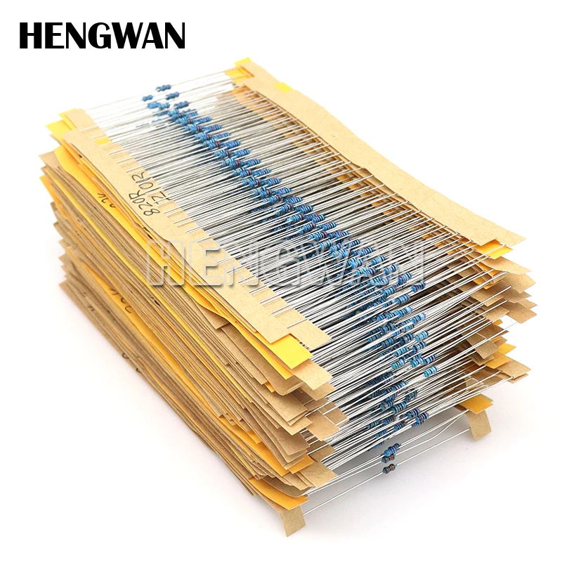 1/4W 1/8W 1/2W 1W 2W 1% Kit Resistor Film logam 130 nilai 0.25W 0.5W Set bermacam-macam resistensi