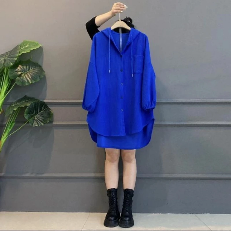

Hooded Loose Long Sleeve Lazy Style Cardigan Spring Autumn New Solid Simplicity Fashion T Shirt Tops Casual Korean Women Clothes