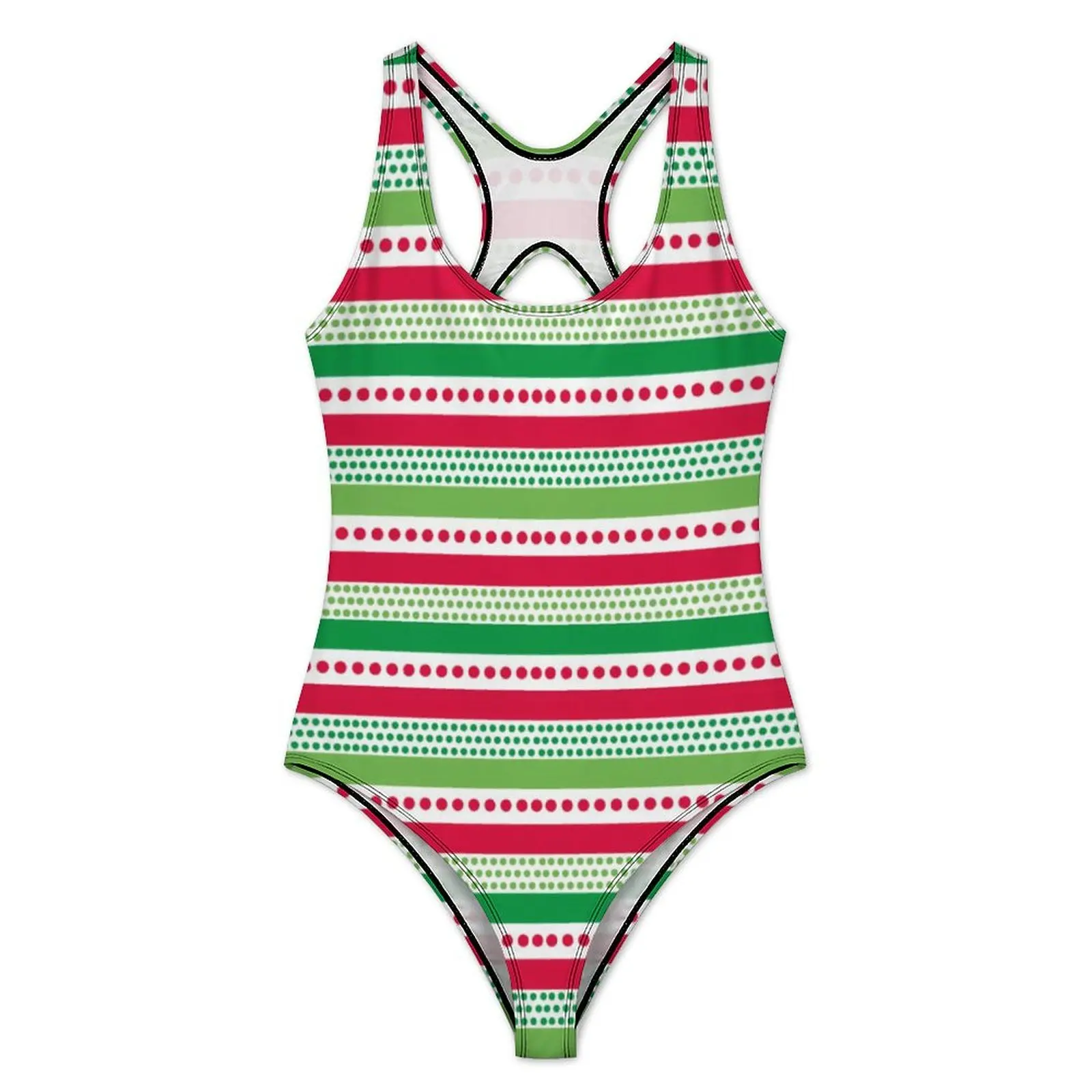 Polka Dots And Stripes Swimsuit Sexy Christmas Print One-Piece Swimwear Push Up Swimsuits Simple Surfing Bathing Suit
