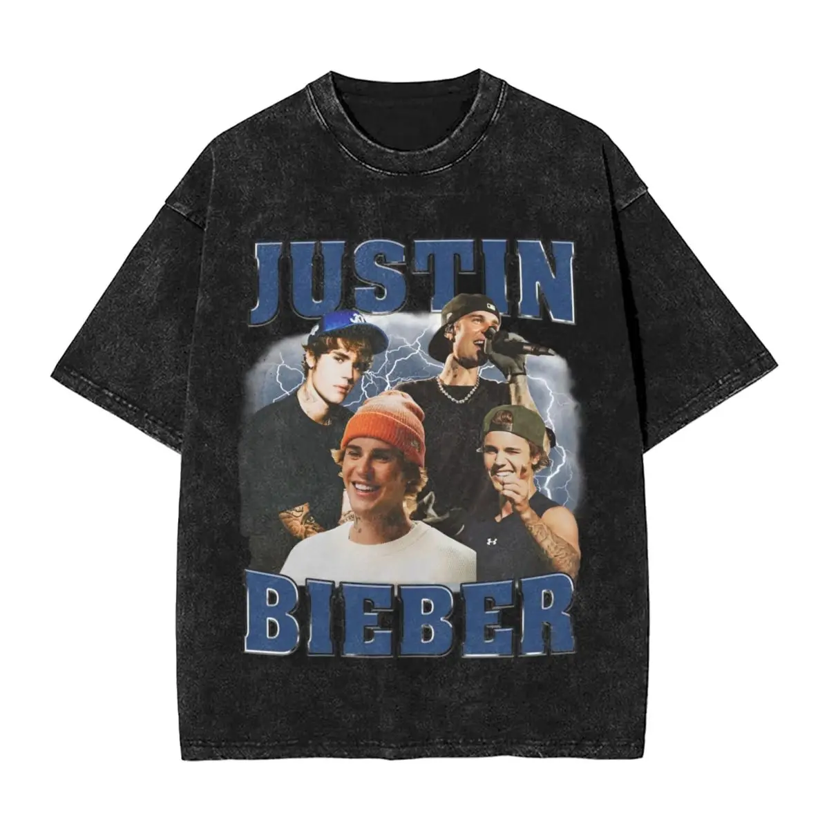 Retro Justin Bieber Washed T Shirts Streetwear Fashion T-Shirt Tee Shirt Men Women 100% Cotton High Street Graphic Printed