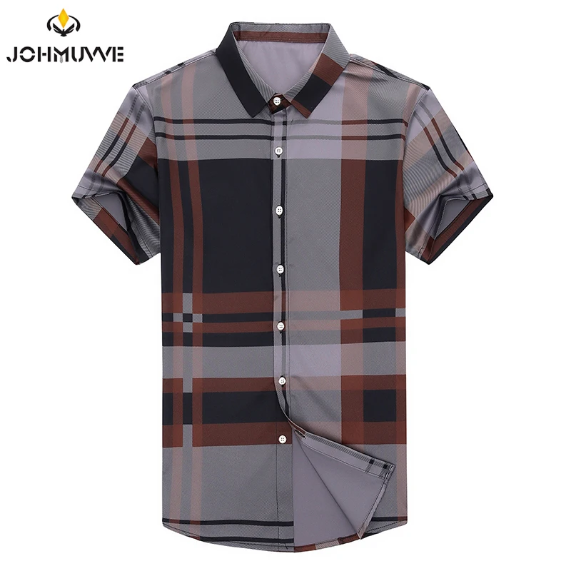 JOHMUVVE Fast Shipping New Men\'s Short Sleeve Striped Printed Shirt Casual Short Sleeve Top