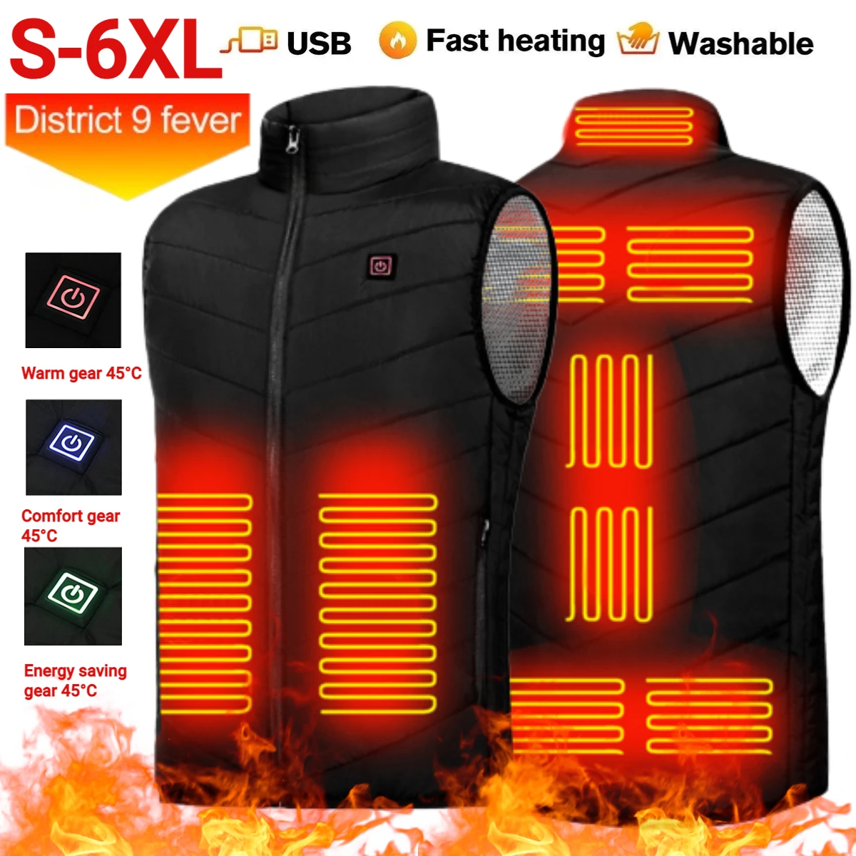 9 Areas Zone Heated Vest Waistcoat USB Electric Heating Jacket Men Women Sportswear Winter Heated Body Warmer for Outdoor 6XL