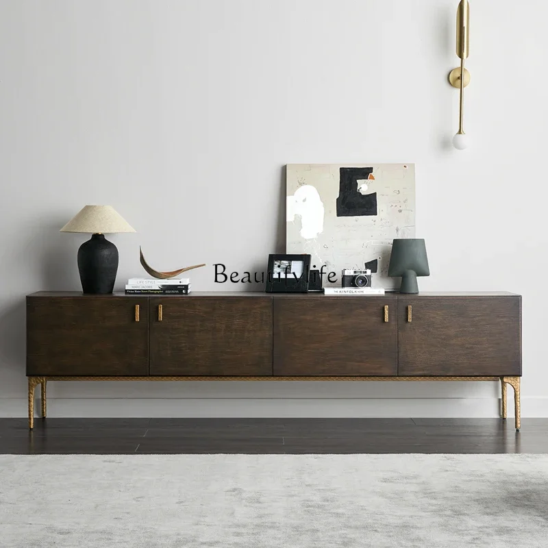 

04Nordic retro industrial style solid wood living room small apartment light luxury post-modern TV cabinet