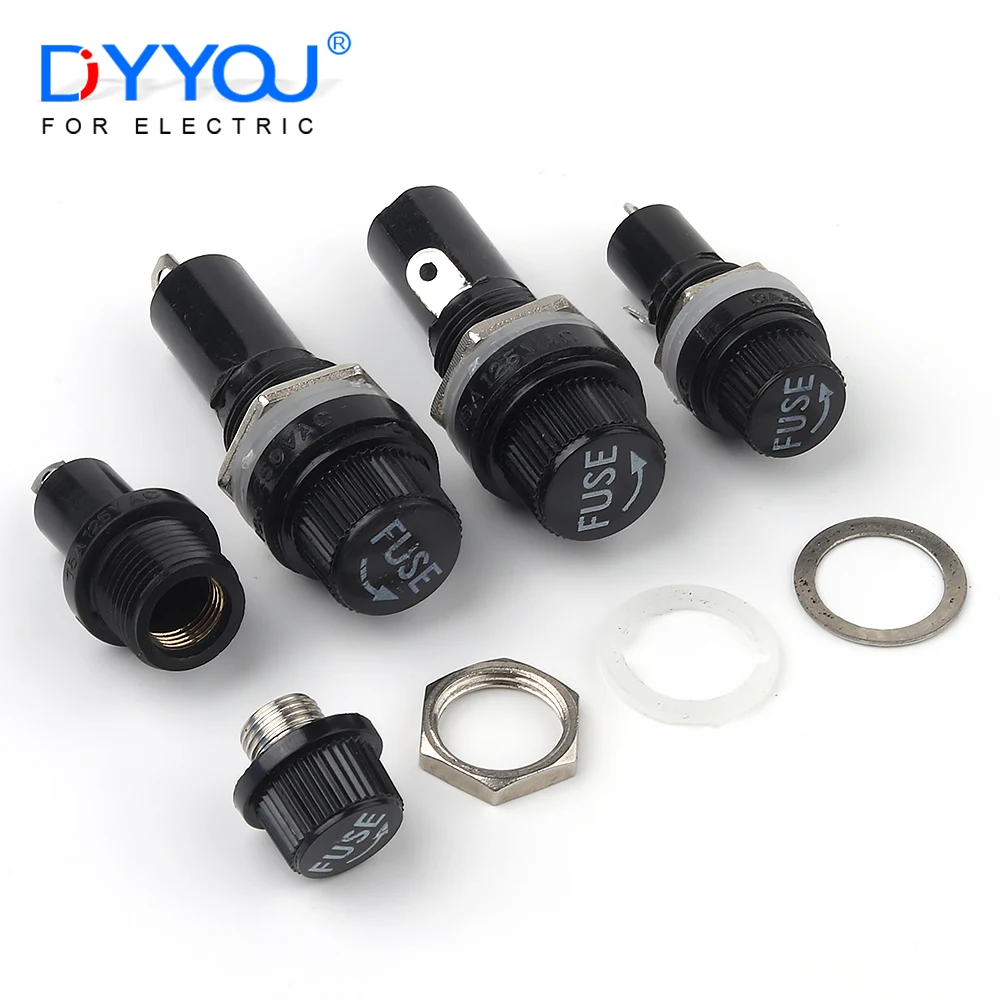 5/10PCS Holders Thread / Cross 5x20mm Fuse Holders 6x30mm Black Knob Seat Insurance Tube Socket 250V For Insurance Panel Mount