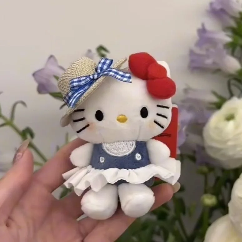 

New Blue Gingham Cat Charm, Cute Plush Toy, Bag Ornament, Keychain And Decoration Gift