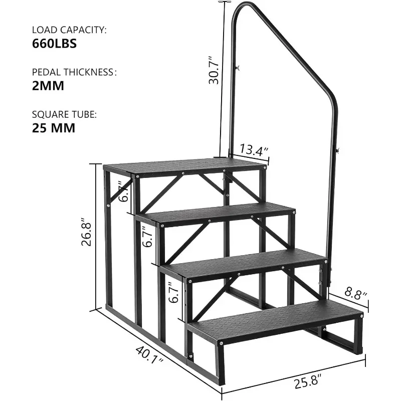 RV-trappen met leuning, 4 treden Hot Tub-trappen met leuning