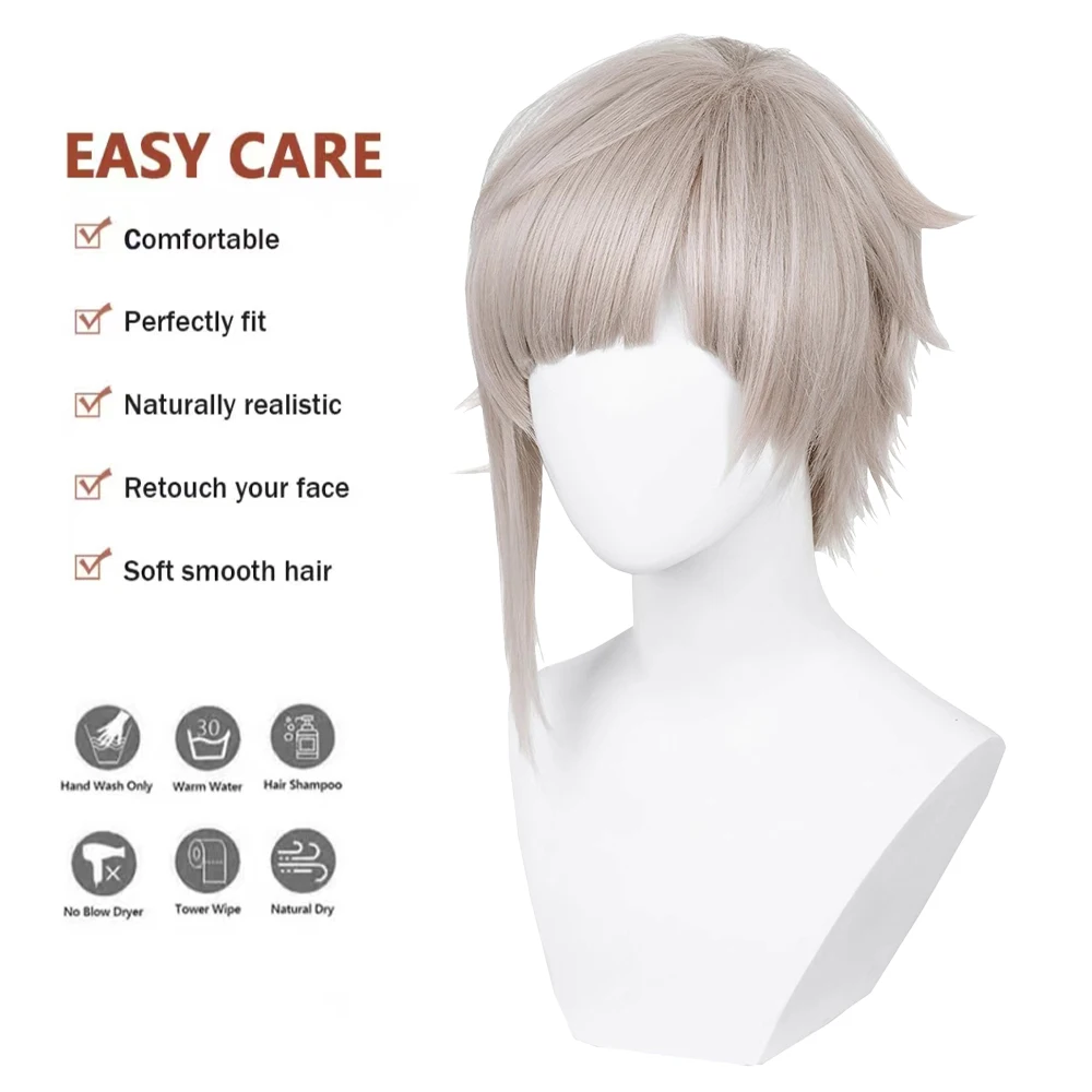 عالية الجودة أنيمي أتسوشي ناكاجيما تأثيري الشعر الاصطناعية 16 بوصة لوتس الجذر رمادي هالوين اليومية حفلة شعر مستعار مقاوم للحرارة