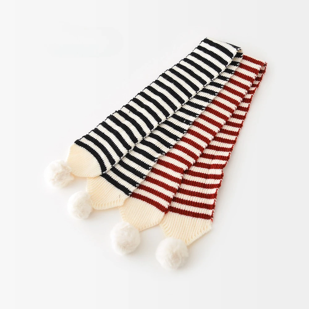 

Детский зимний теплый шарф HoneyCherry: стильный вязаный шарф в полоску для малышей с помпонами. Детский шарф.