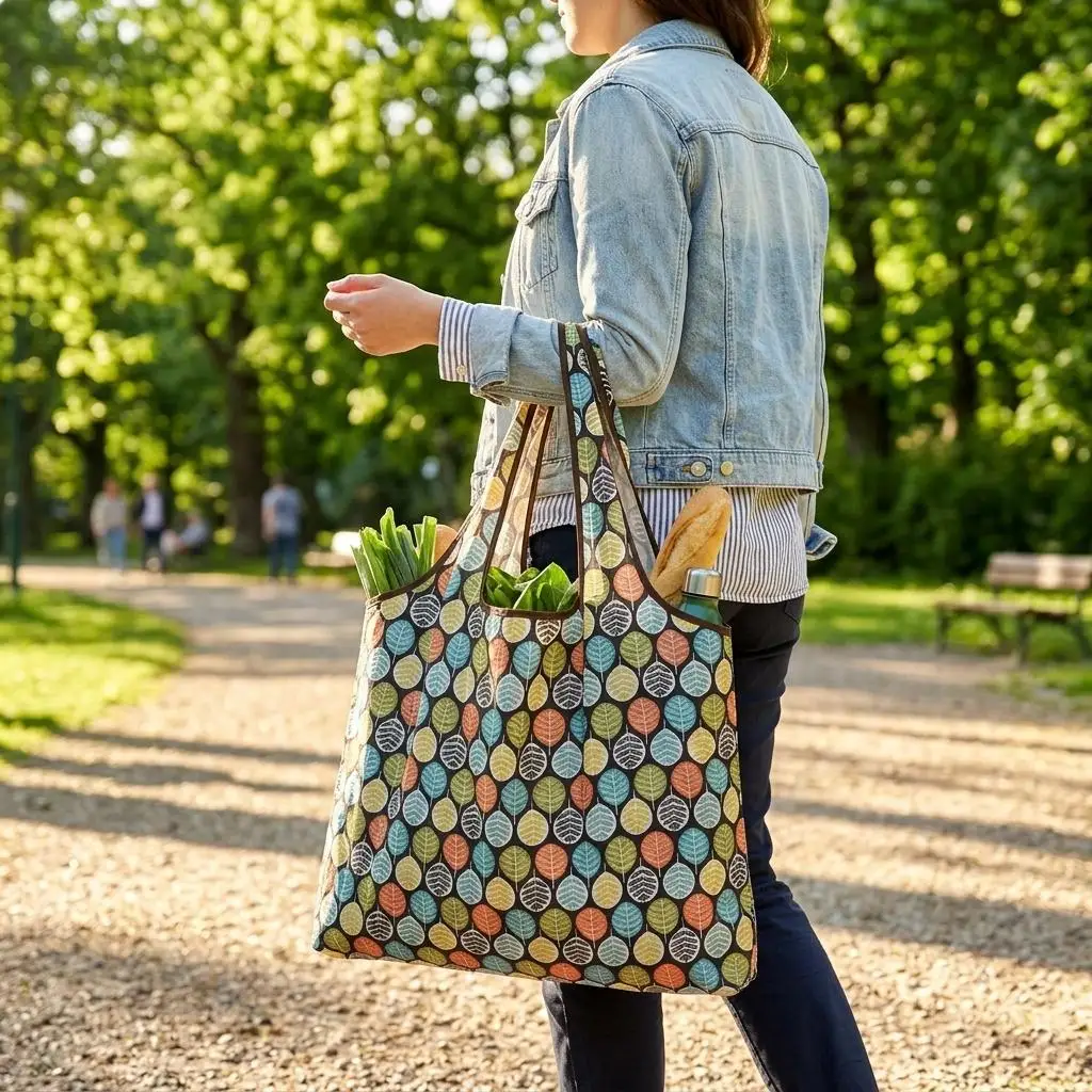 Grocery Tote Bag Foldable Cute Cartoon Print Bag Foldable Shopping Bag Strong For Travel Supermarket Storage