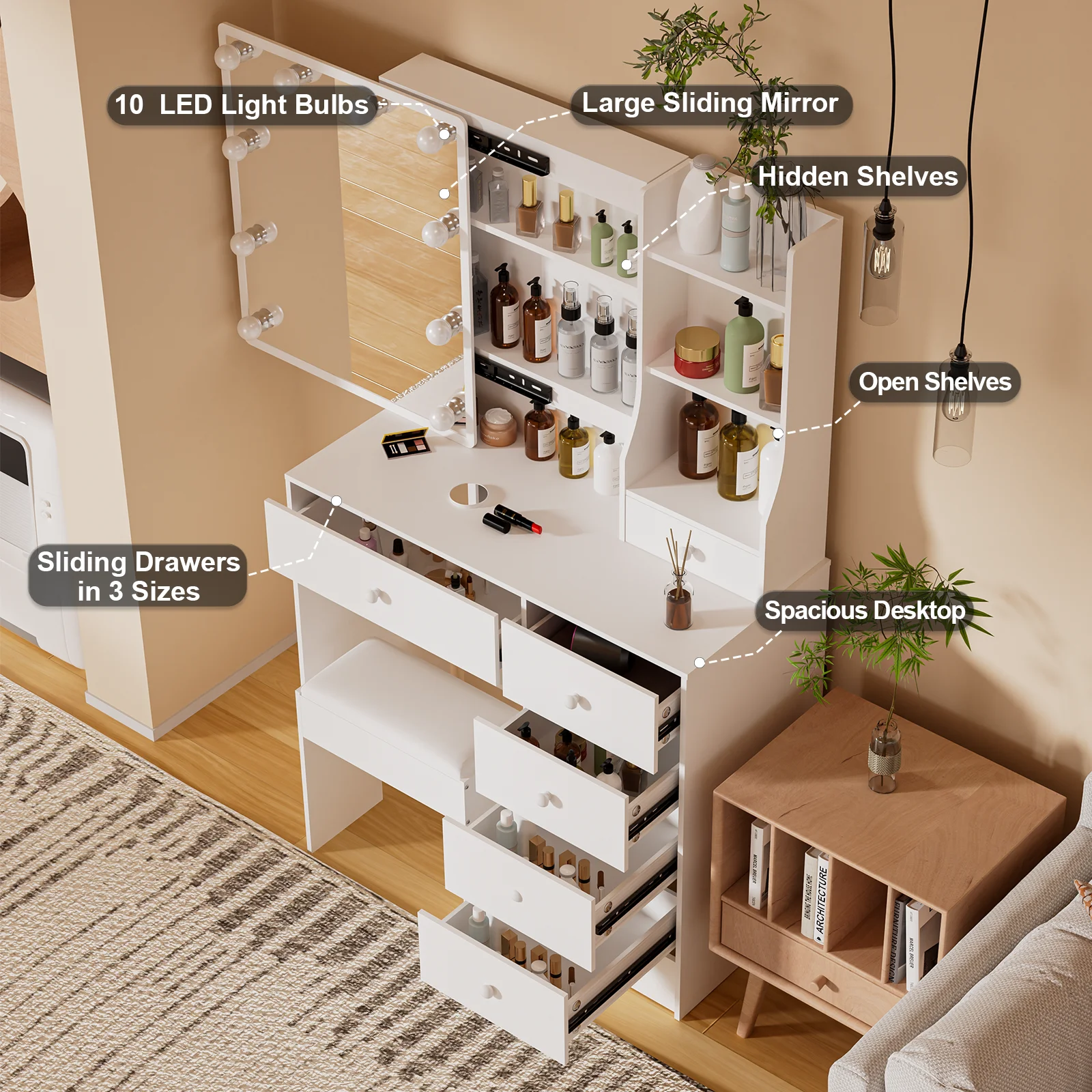 طاولة مكياج عصرية مع مرآة مضاء - مراجعة Home Office Guest Room وسعره