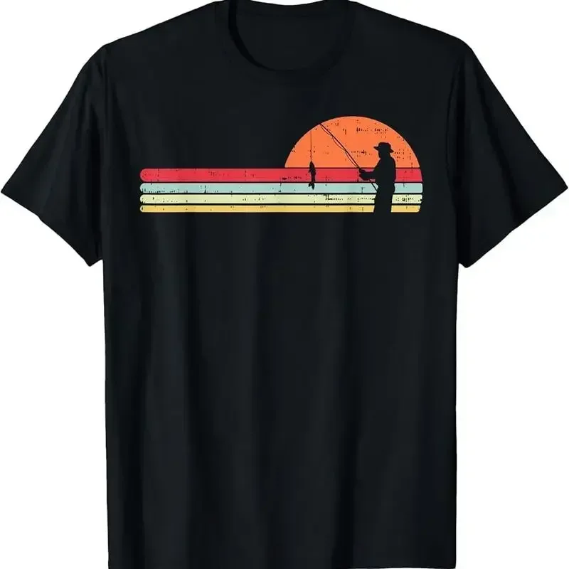 Man Fishing Sunset Retro Angling Fisherman Angler Men T Shirt