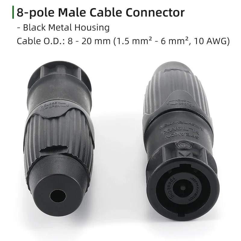 

Metal 30A 8Pole SpeakON Male Cable Connector NLT8MXX-BAG NLT8FXX-BAG Copper Alloy Silver Plating Contacts with QuickLock