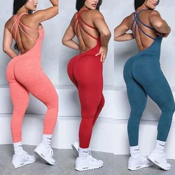 2024 Pad Cross Back Women Fitness Gym One Piece Jumpsuit Leggings Workout Pant Female Shorts Active Wear Sport Outfit Suit GYM