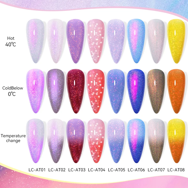 LILYCUTE 7ML Auroras Thermal Gel Nail Polish Purple Glitter Temperature Color Changing Semi Permanent Soak Off UV Nail Art Gel