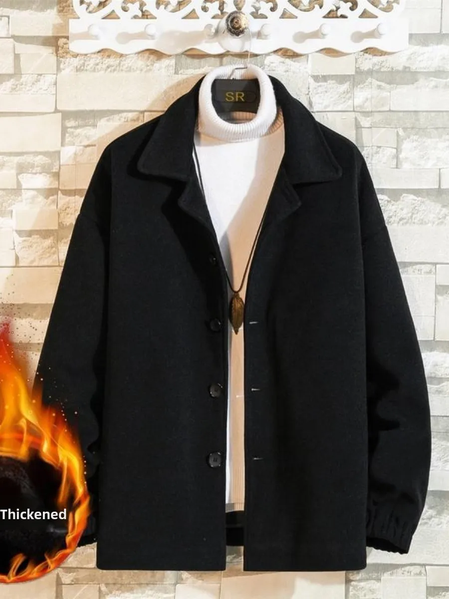 

Мужское шерстяное пальто 2025: осенне-зимняя коллекция, свободный крой, большие размеры, молодежный тренд, корейский стиль, дышащее, с V-образным вырезом, повседневное