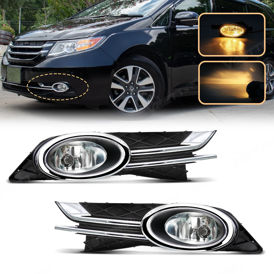 

For Honda Odyssey 2014 2015 2016 2017 Car Fog Lamps Daytime Running Lights Front Bumper Halogen Driving Foglamps Accessories 12V