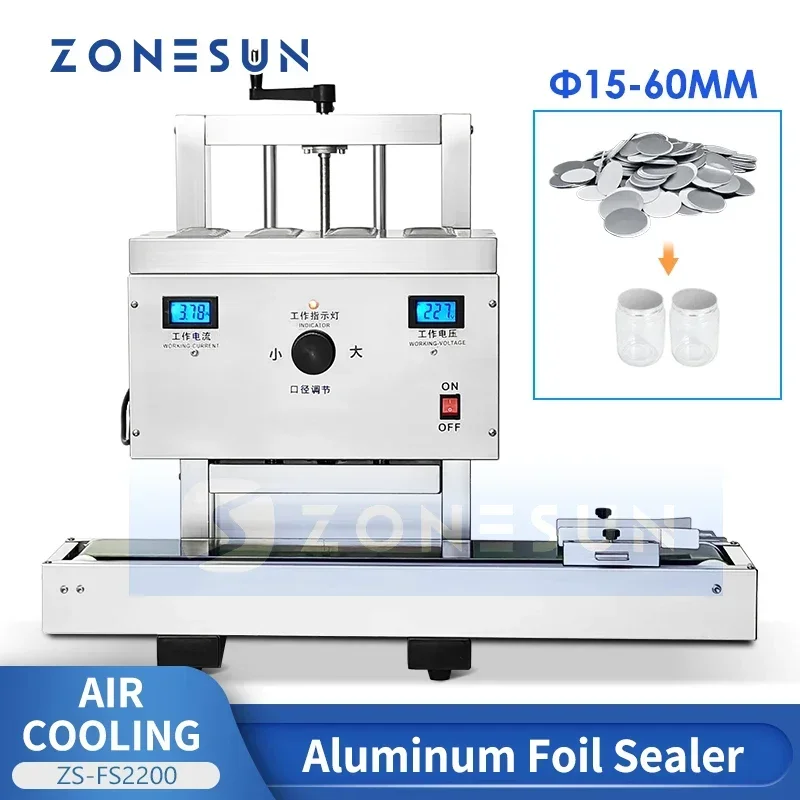 

ZONESUN Plastic Bottles Sealing Machine Continuous Induction Sealer Automatic Alunminum Foil Lid Sealing Tools ZS-FS2200R