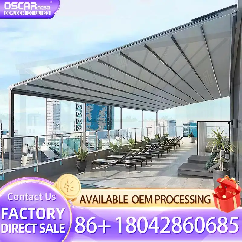 Retractable Fabric Roof Aluminum Waterproof Sun Shade Motorized PVC Awnings for Garden Patio Backyard Retractable Canopy Pergola