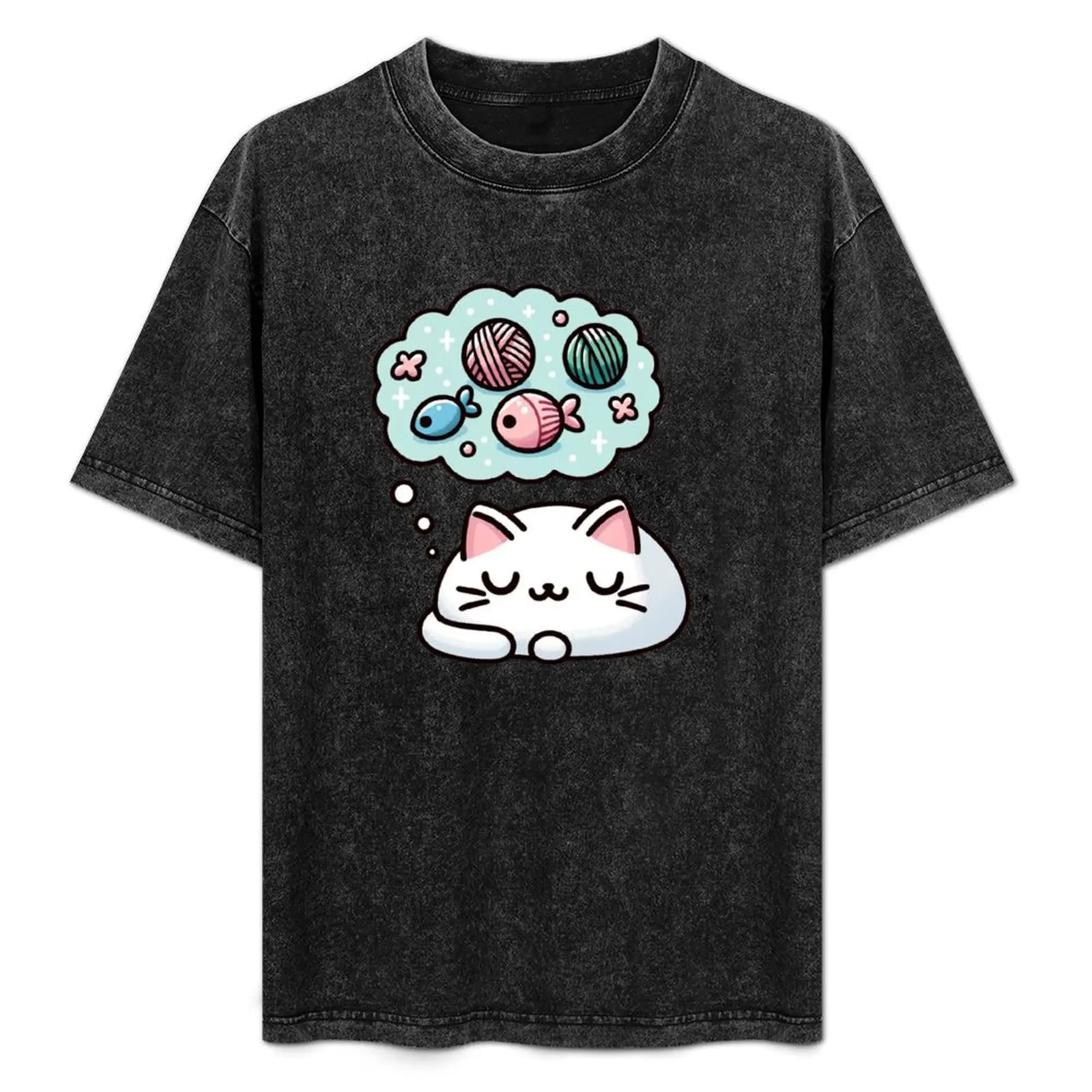 Whisker Dreams: Kawaii Cat’s Slumber into Yarn and Fish Fantasies T-Shirt summer clothes plus sizes t shirt men