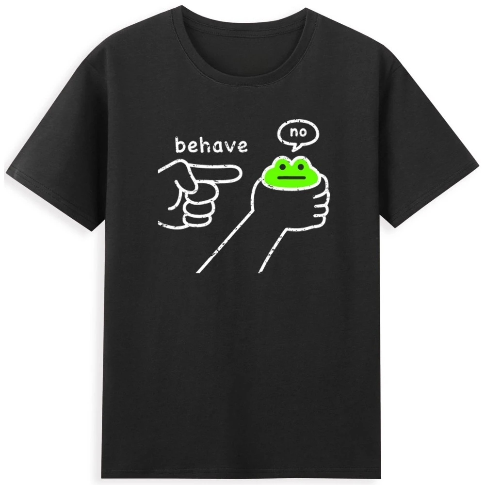 

Behave No Funny Dishonest Frog Cartoon Graphic Men's Cotton T-Shirt Funny Print O-Neck Tshirt Cute Graphic Tees Men Clothing