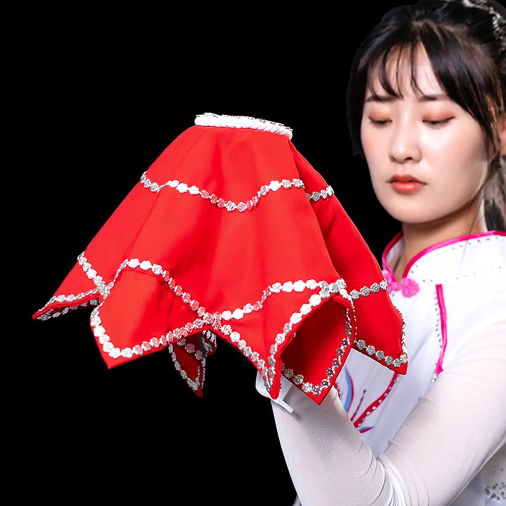 

Набор из 4 вращающихся танцевальных платков в китайском стиле Янко, красные декоративные платки с кружевом в форме капли для сцены